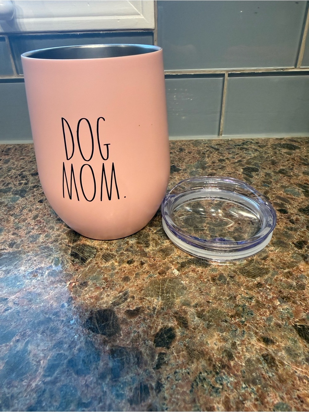 Rae Dunn Pink 'DOG MOM.' Insulated Stemless Tumbler